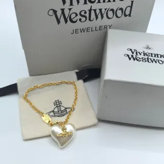 Vivienne Westwood Orb Heart Pearl Pendant Gold Chain Bracelet