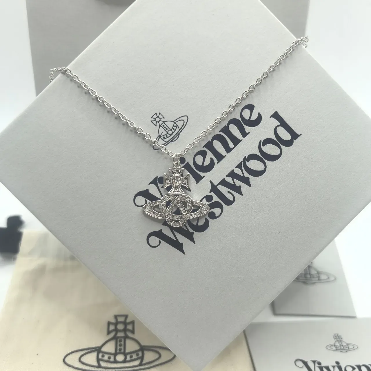Vivienne Westwood Orb Pendant Necklace Gold and Silver Crystal Necklaces 3