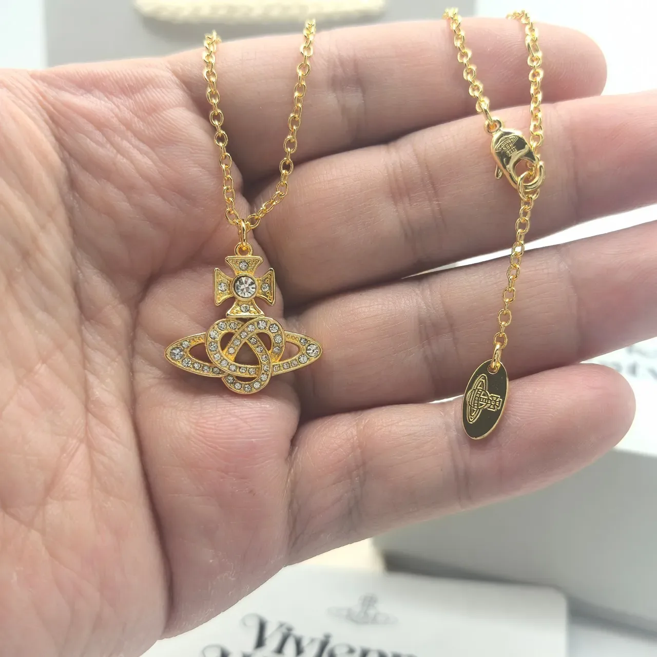 Vivienne Westwood Orb Pendant Necklace Gold and Silver Crystal Necklaces 5