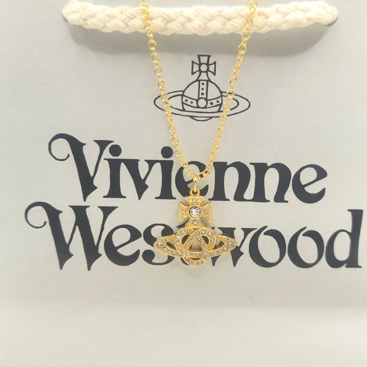 Vivienne Westwood Orb Pendant Necklace Gold and Silver Crystal Necklaces 6