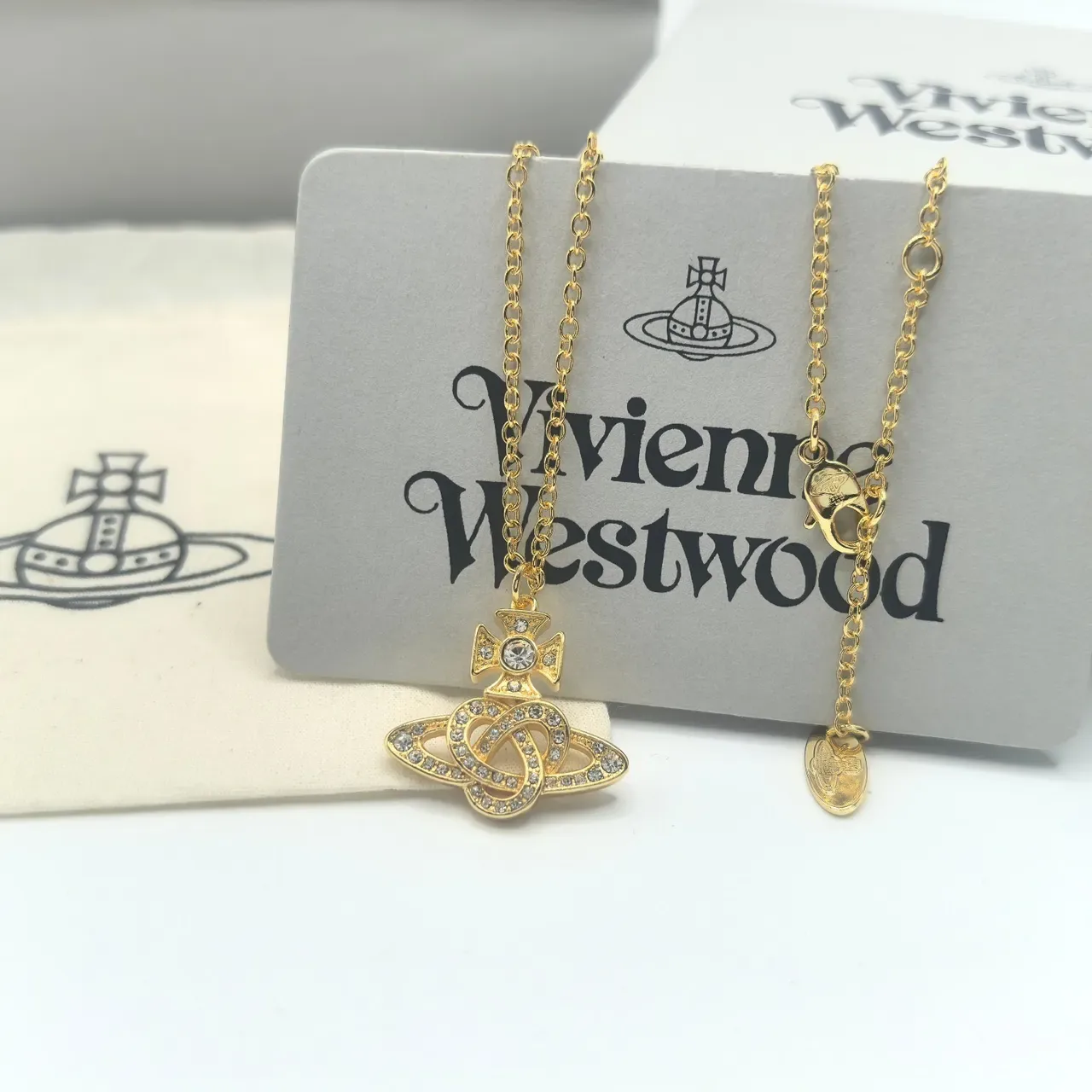 Vivienne Westwood Orb Pendant Necklace Gold and Silver Crystal Necklaces 7