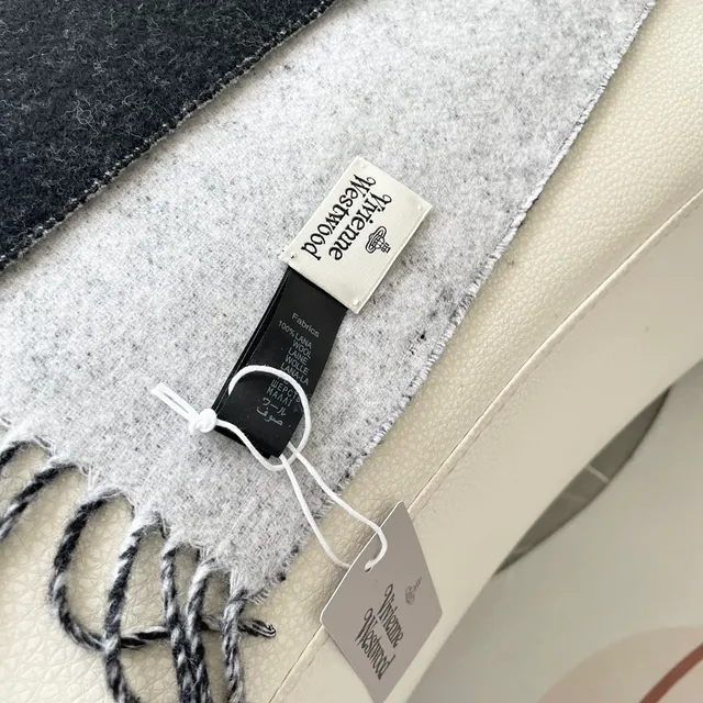 Vivienne Westwood Orb স্কার্ফ কালো সাদা এমব্রয়ডারি লোগো ফ্রিঞ্জ এজ ক্যাশমিয়ার স্কার্ফ 2