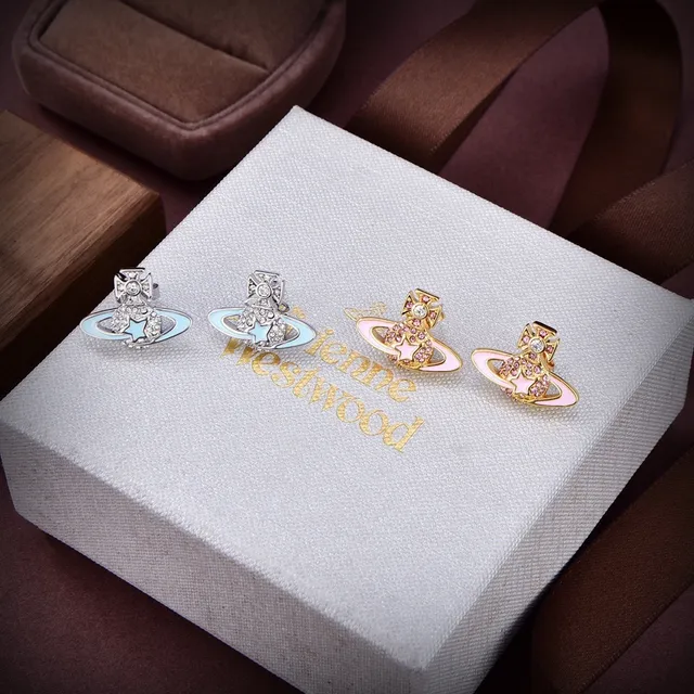 Vivienne Westwood Orb Argent Bleu Motif Pavé Cristal Ornement Boucles d'oreilles 3