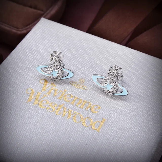 Vivienne Westwood Orb Argent Bleu Motif Pavé Cristal Ornement Boucles d'oreilles 4
