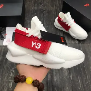 Y-3 White Red Knit Upper Elastic Strap Lifestyle Sneakers