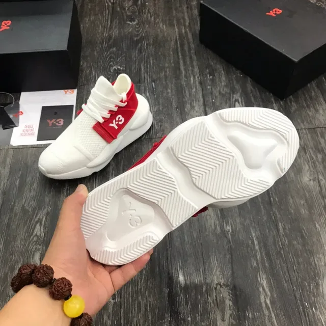 Y-3 White Red Knit Upper Elastic Strap Lifestyle Sneakers 2