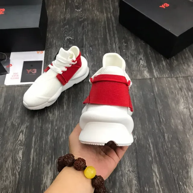 Y-3 White Red Knit Upper Elastic Strap Lifestyle Sneakers 3