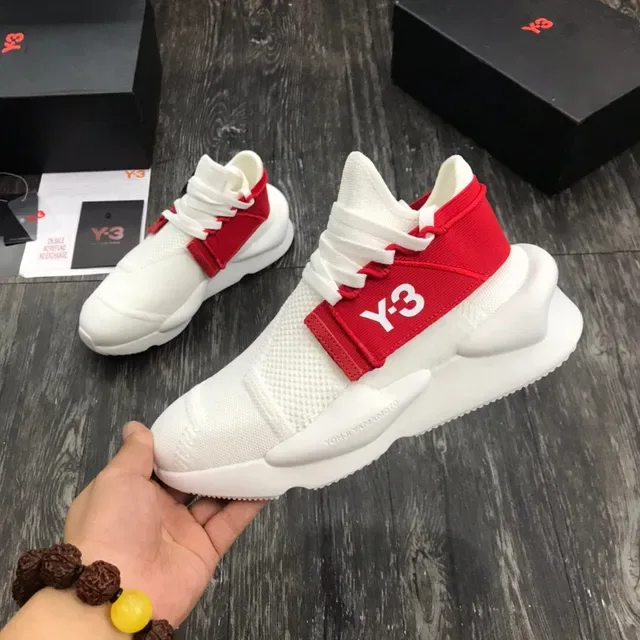 Y-3 White Red Knit Upper Elastic Strap Lifestyle Sneakers 4