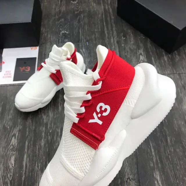 Y-3 White Red Knit Upper Elastic Strap Lifestyle Sneakers 5