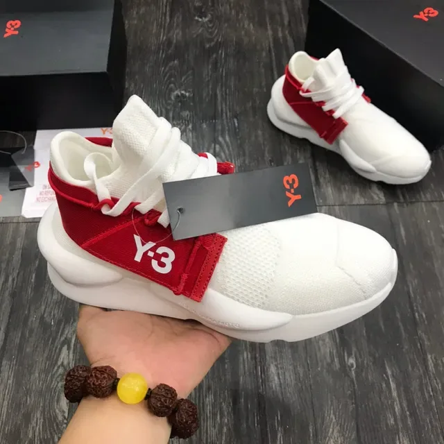 Y-3 White Red Knit Upper Elastic Strap Lifestyle Sneakers 7