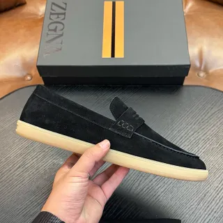Zegna 黑色米色麂皮鞋面 Penny Strap Loafer