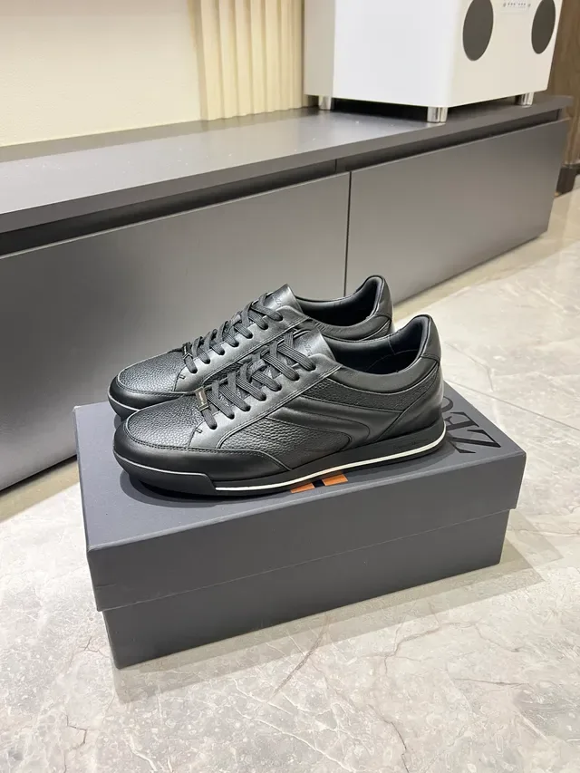 Zegna Black Leather Lifestyle Sneakers 4