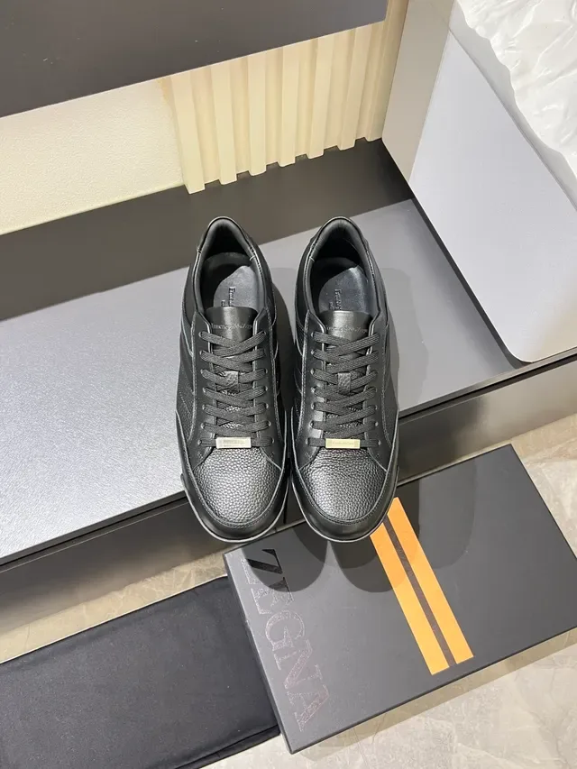 Zegna Black Leather Lifestyle Sneakers 5