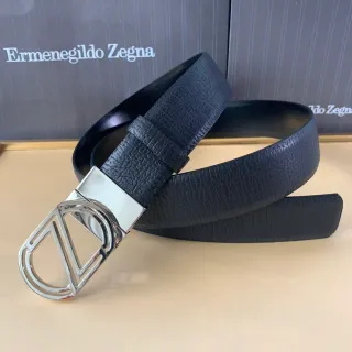 Zegna 黑色 银色 纹理 颗粒状 抛光 硬件 皮革 皮带
