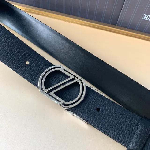 Zegna Ceinture en Cuir Noir Argenté Texturée Grainée Poli Hardware 2