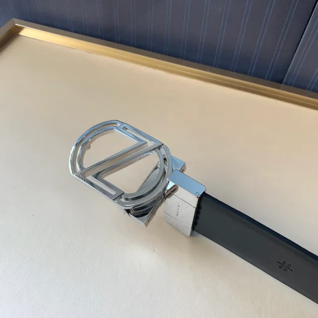 Zegna Ceinture en Cuir Noir Argenté Texturée Grainée Poli Hardware 3