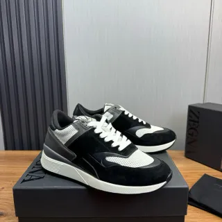 Zegna কালো সাদা মিশ্রিত উপাদান উপরের রঙ ব্লকিং জীবন শৈলী স্নিকার