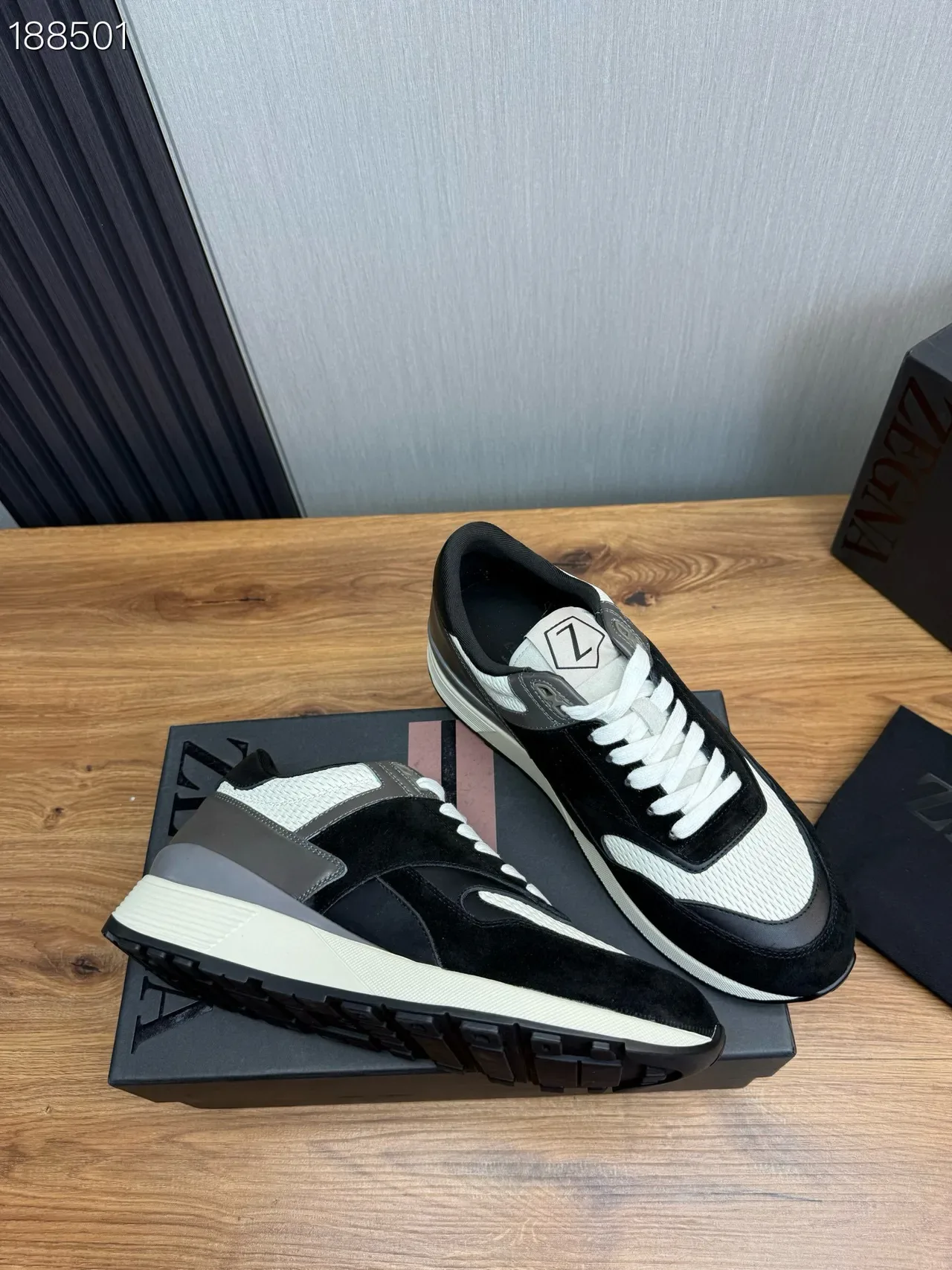 Zegna Black White Mixed-Material Upper Color Blocking Lifestyle Sneakers 3