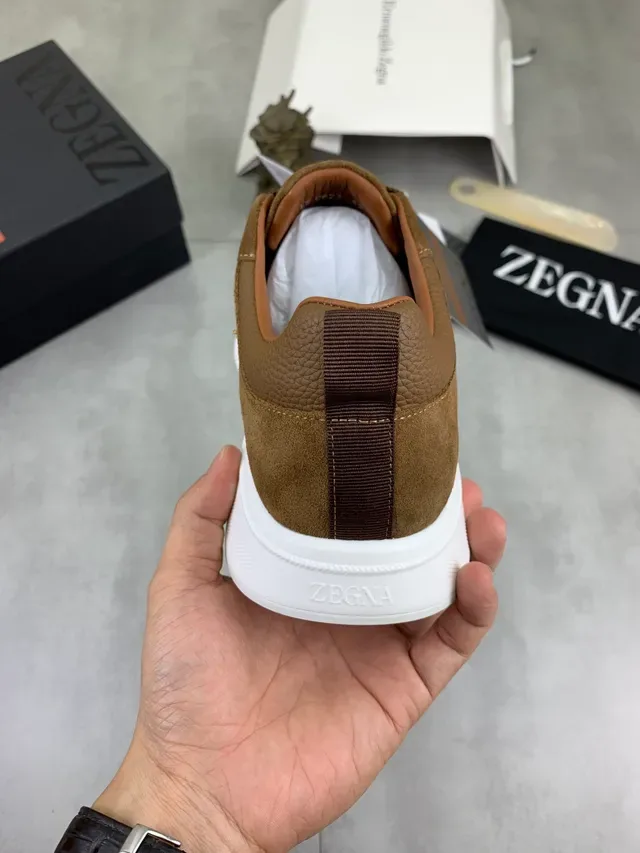 Zegna Brown Beige Mixed Suede And Pebbled Leather Upper Tonal Stitching Lifestyle Sneakers 3