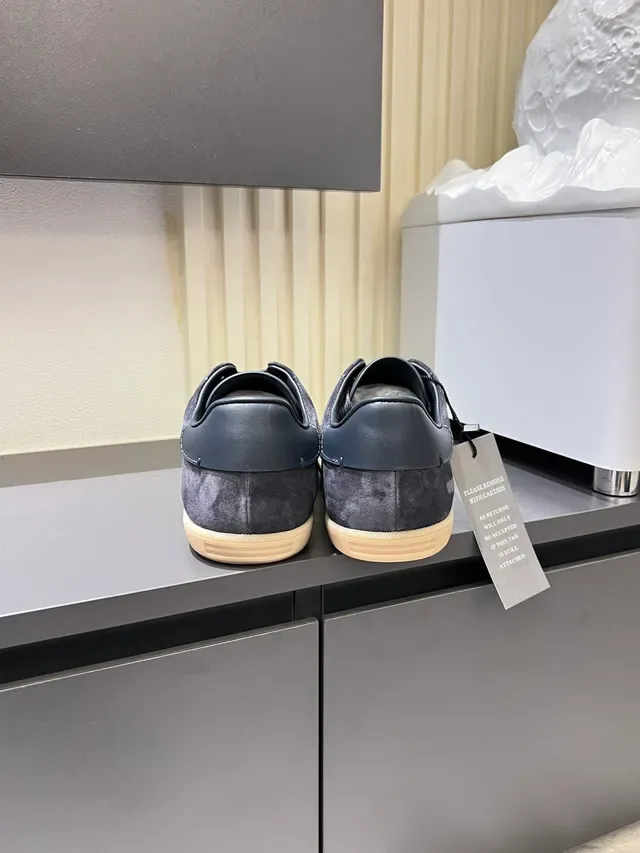Zegna Gris Bleu Ante Partie Supérieure Contraste Étiquette Talon Bleu Marine Chaussures Lifestyle 2