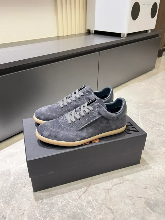 Zegna Gris Bleu Ante Partie Supérieure Contraste Étiquette Talon Bleu Marine Chaussures Lifestyle 4