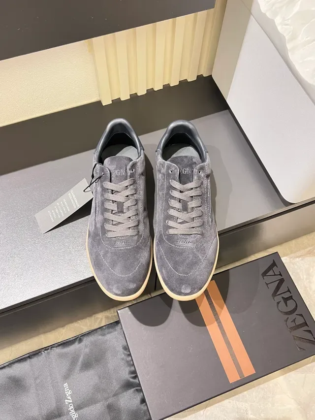 Zegna Gris Bleu Ante Partie Supérieure Contraste Étiquette Talon Bleu Marine Chaussures Lifestyle 5