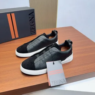 Zegna Laceless Slip-On Black Suede and Pebbled Leather Lifestyle Sneakers