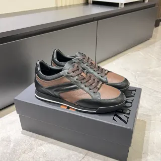 Zegna Oasi 黑棕镶边皮革双色生活方式运动鞋