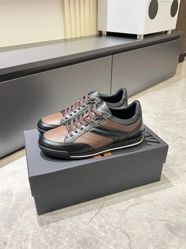 Zegna Oasi Chaussures lifestyle noires et brunes à deux tons en cuir à panneaux 4