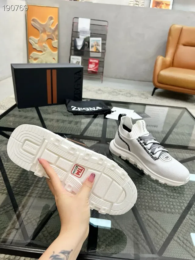 Zegna Oasi Blanc Gris Tricoté Ajusté Supérieur Système De Lacets Intégré Sneakers Lifestyle 4