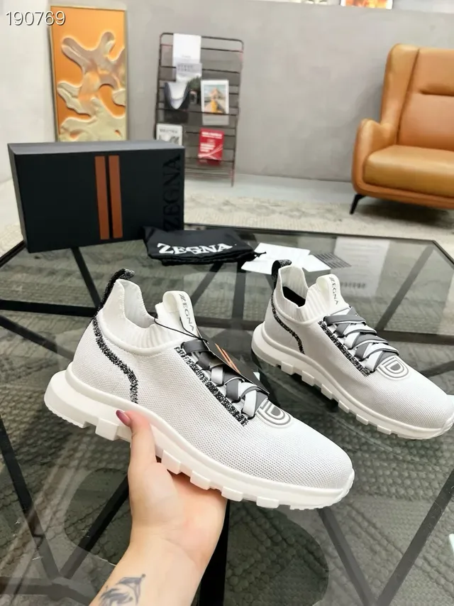 Zegna Oasi Blanc Gris Tricoté Ajusté Supérieur Système De Lacets Intégré Sneakers Lifestyle 5