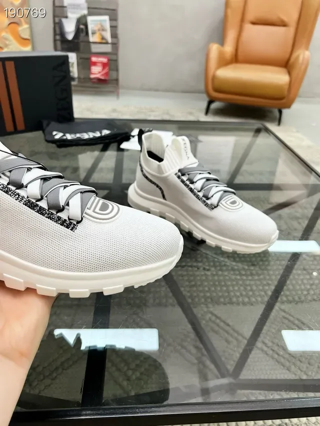 Zegna Oasi Blanc Gris Tricoté Ajusté Supérieur Système De Lacets Intégré Sneakers Lifestyle 6