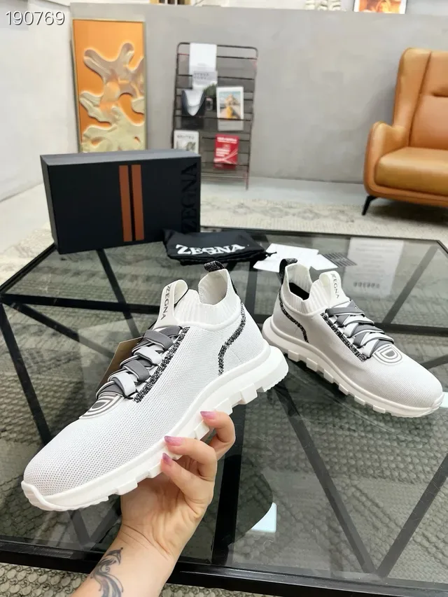 Zegna Oasi Blanc Gris Tricoté Ajusté Supérieur Système De Lacets Intégré Sneakers Lifestyle 8