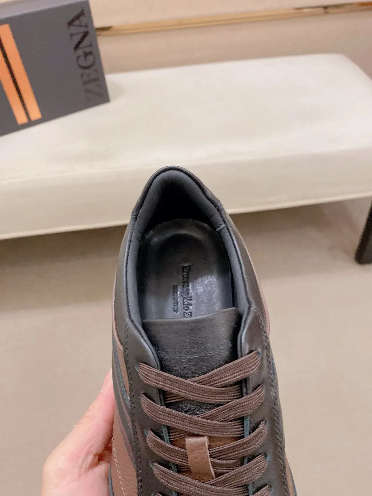 Zegna حذاء رياضي من الجلد ذو لونين أسلوب حياة 3