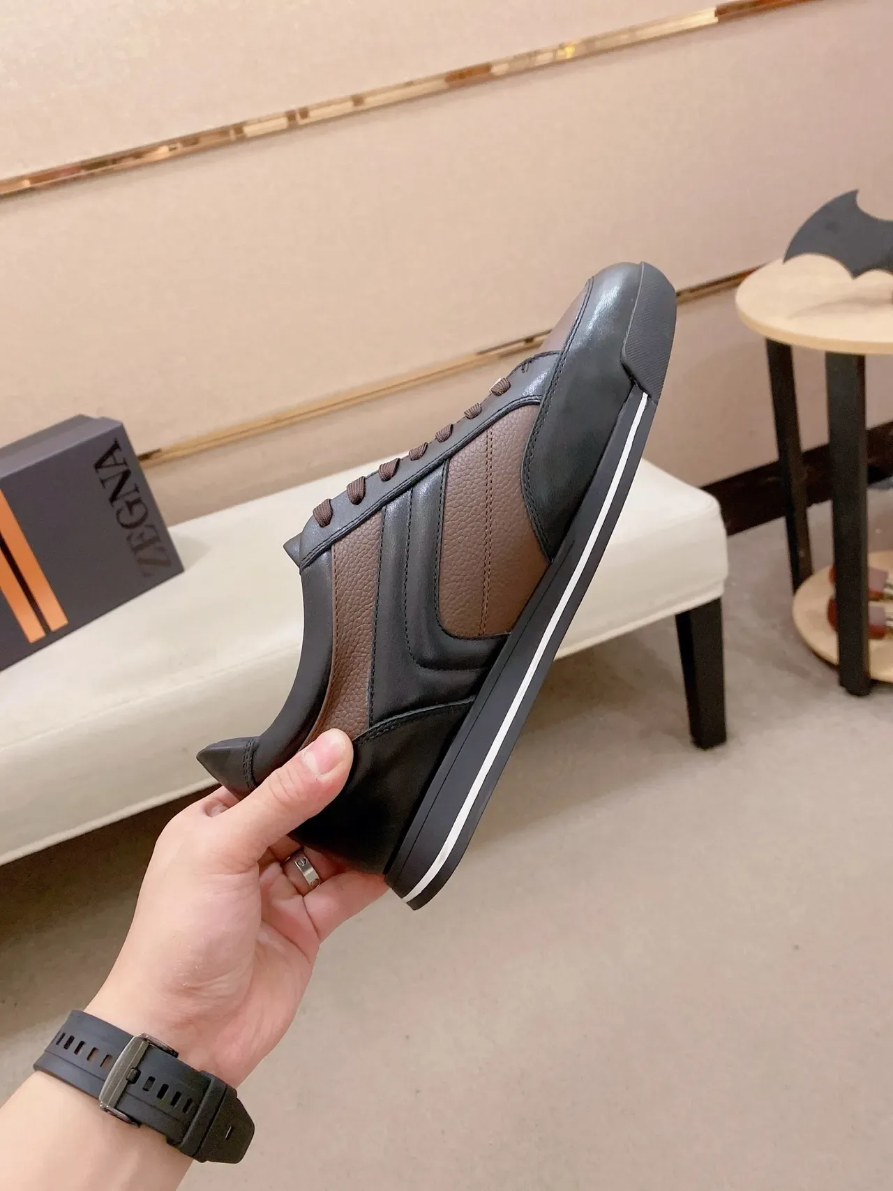 Zegna حذاء رياضي من الجلد ذو لونين أسلوب حياة 4