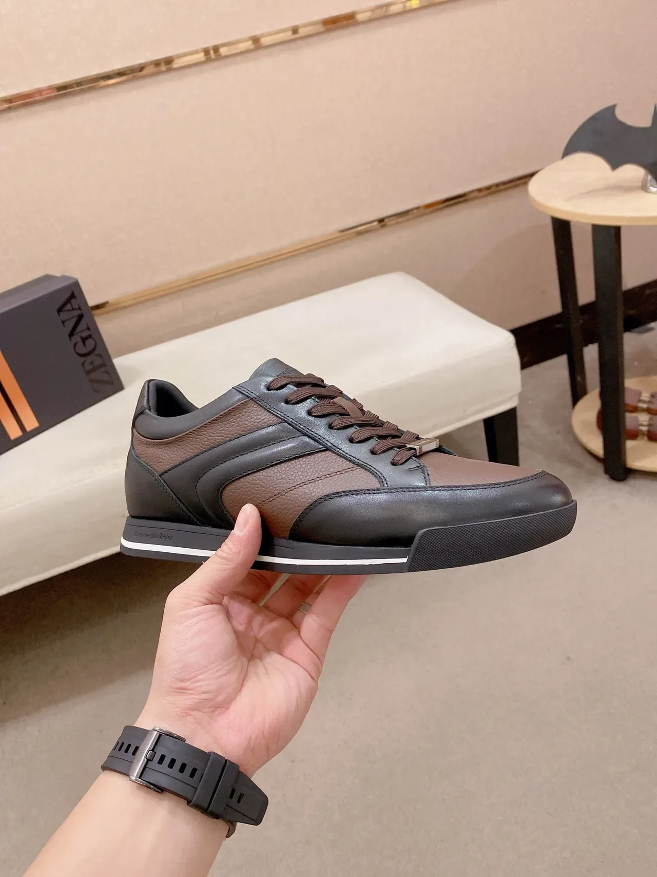 Zegna حذاء رياضي من الجلد ذو لونين أسلوب حياة 5