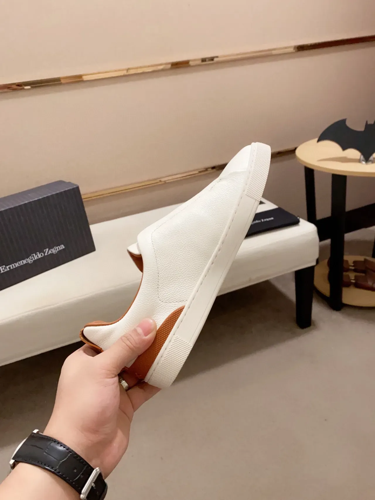 Zegna White Leather Slip-On Lifestyle Sneaker 4