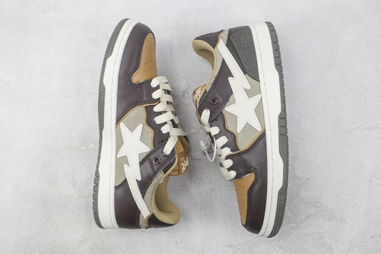 A Bathing Ape BAPE STA بني بيج رمادي أحذية سكيت بورد 2