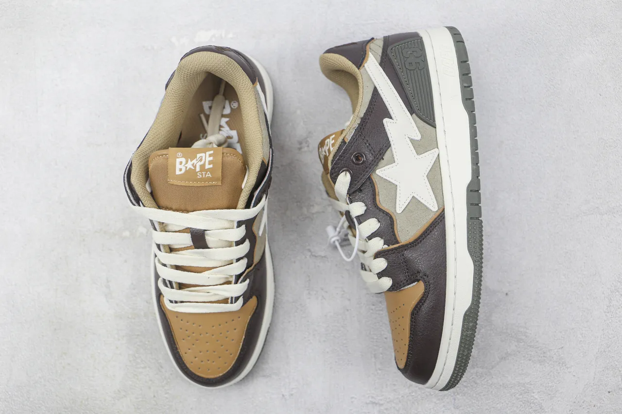 A Bathing Ape BAPE STA بني بيج رمادي أحذية سكيت بورد 3