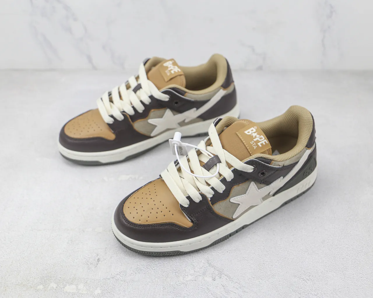 A Bathing Ape BAPE STA بني بيج رمادي أحذية سكيت بورد 4