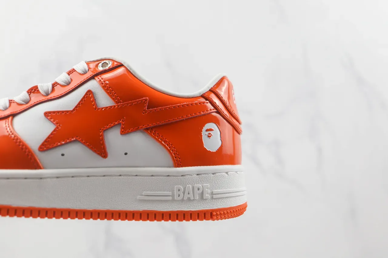 A Bathing Ape BAPE STA Sneakers Lifestyle Orange et Blanc Brillantes 7