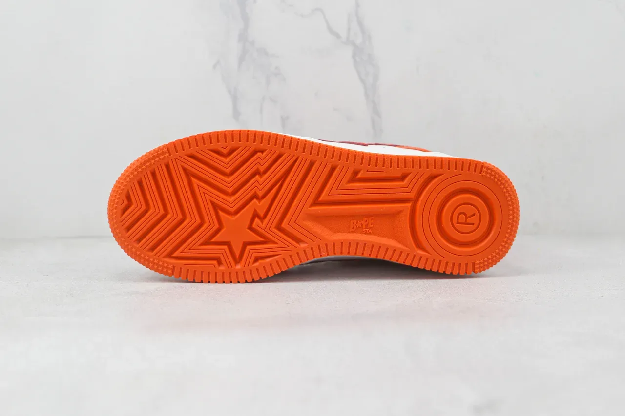 A Bathing Ape BAPE STA Sneakers Lifestyle Orange et Blanc Brillantes 8