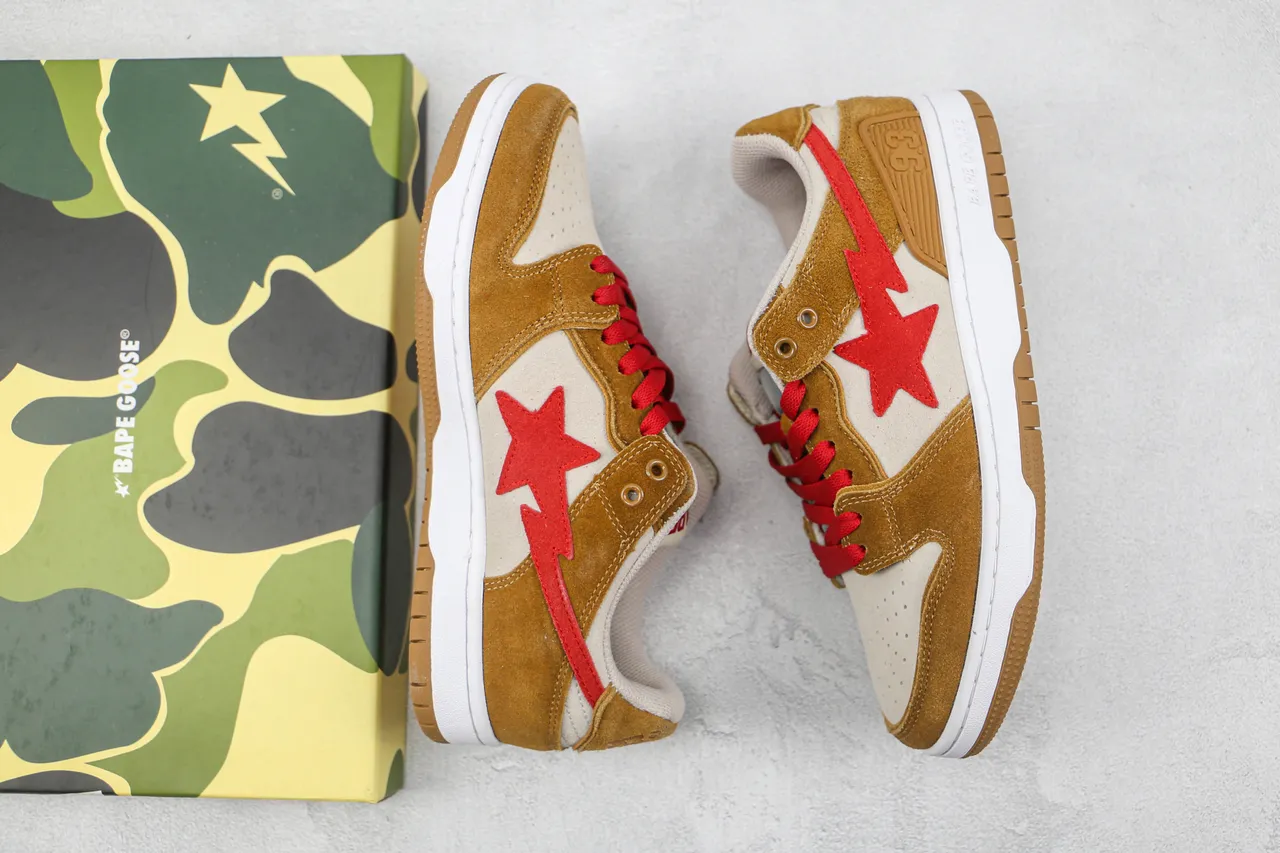 A Bathing Ape BAPE STA Red Star Tan Suede Lifestyle Sneakers 2