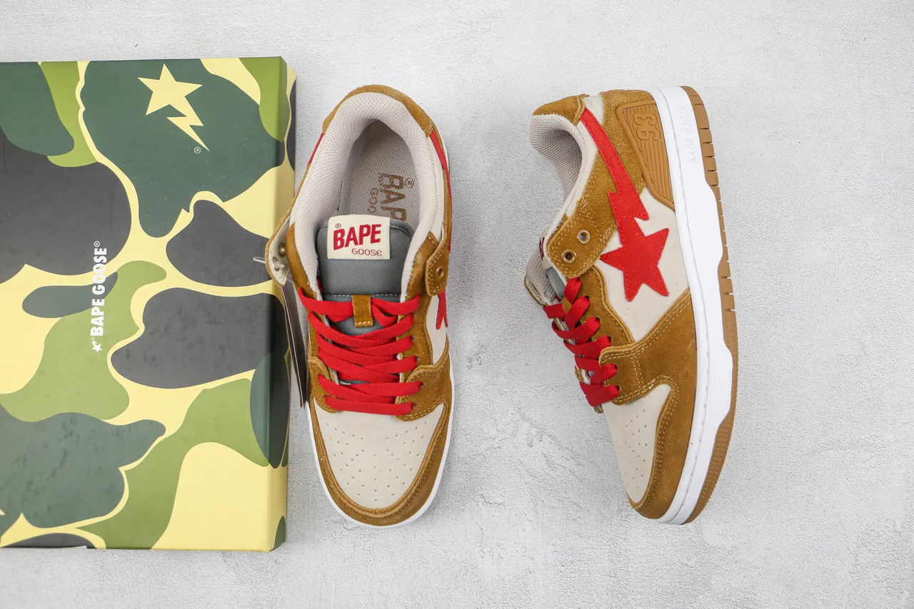 A Bathing Ape BAPE STA Red Star Tan Suede Lifestyle Sneakers 3