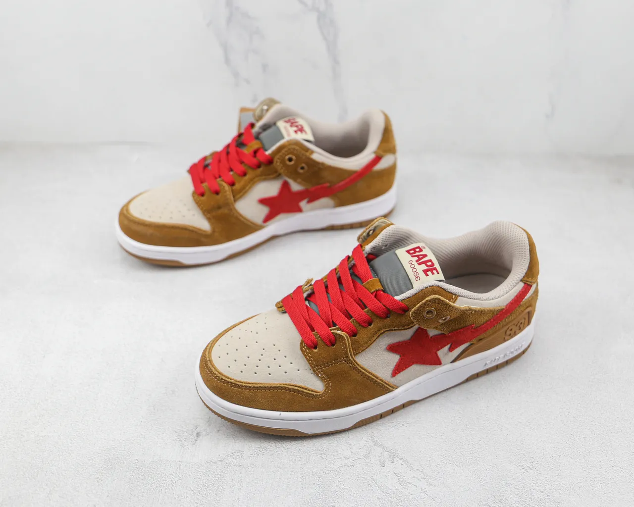 A Bathing Ape BAPE STA Red Star Tan Suede Lifestyle Sneakers 4
