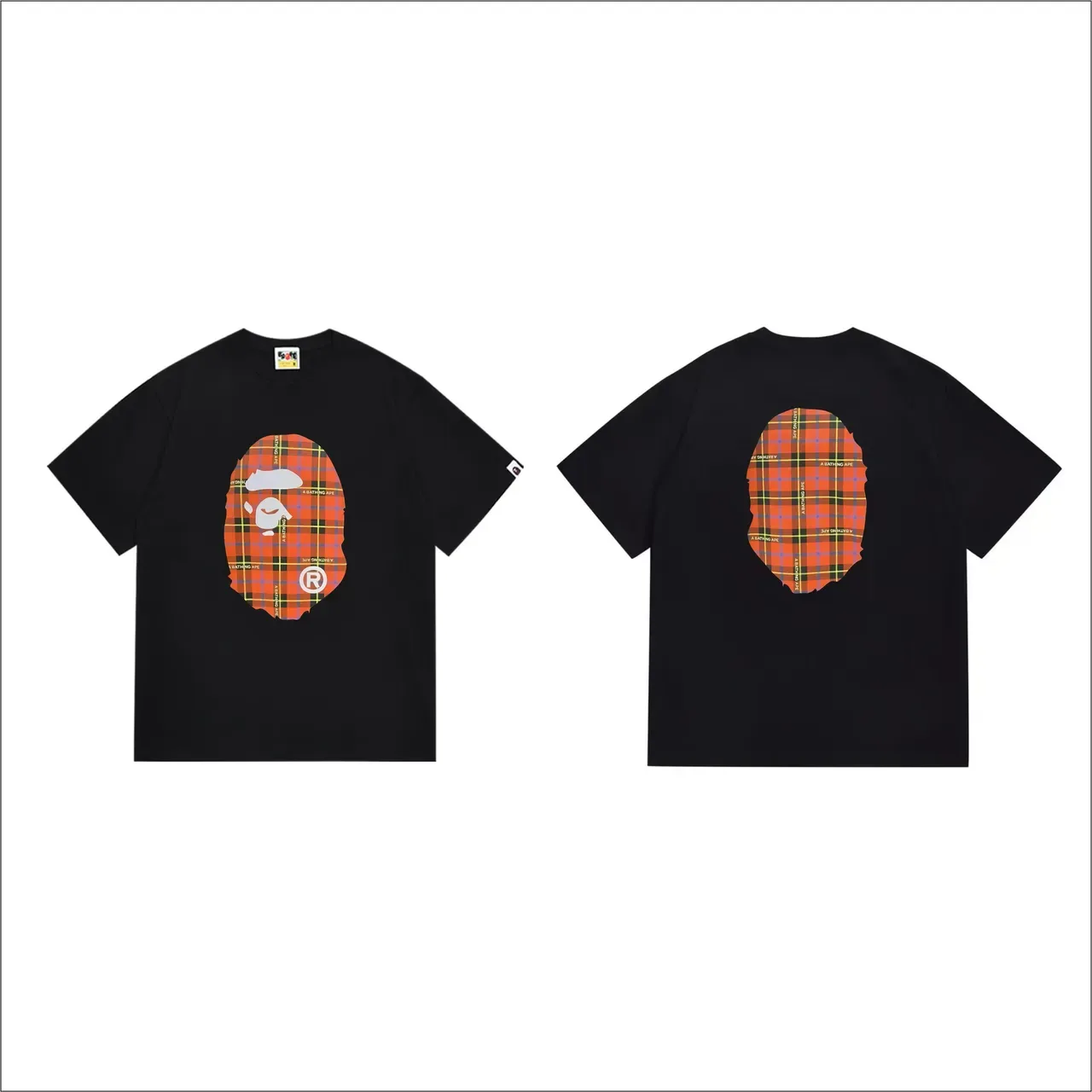 A Bathing Ape Plaid Ape Head Graphic Black T-Shirt 3