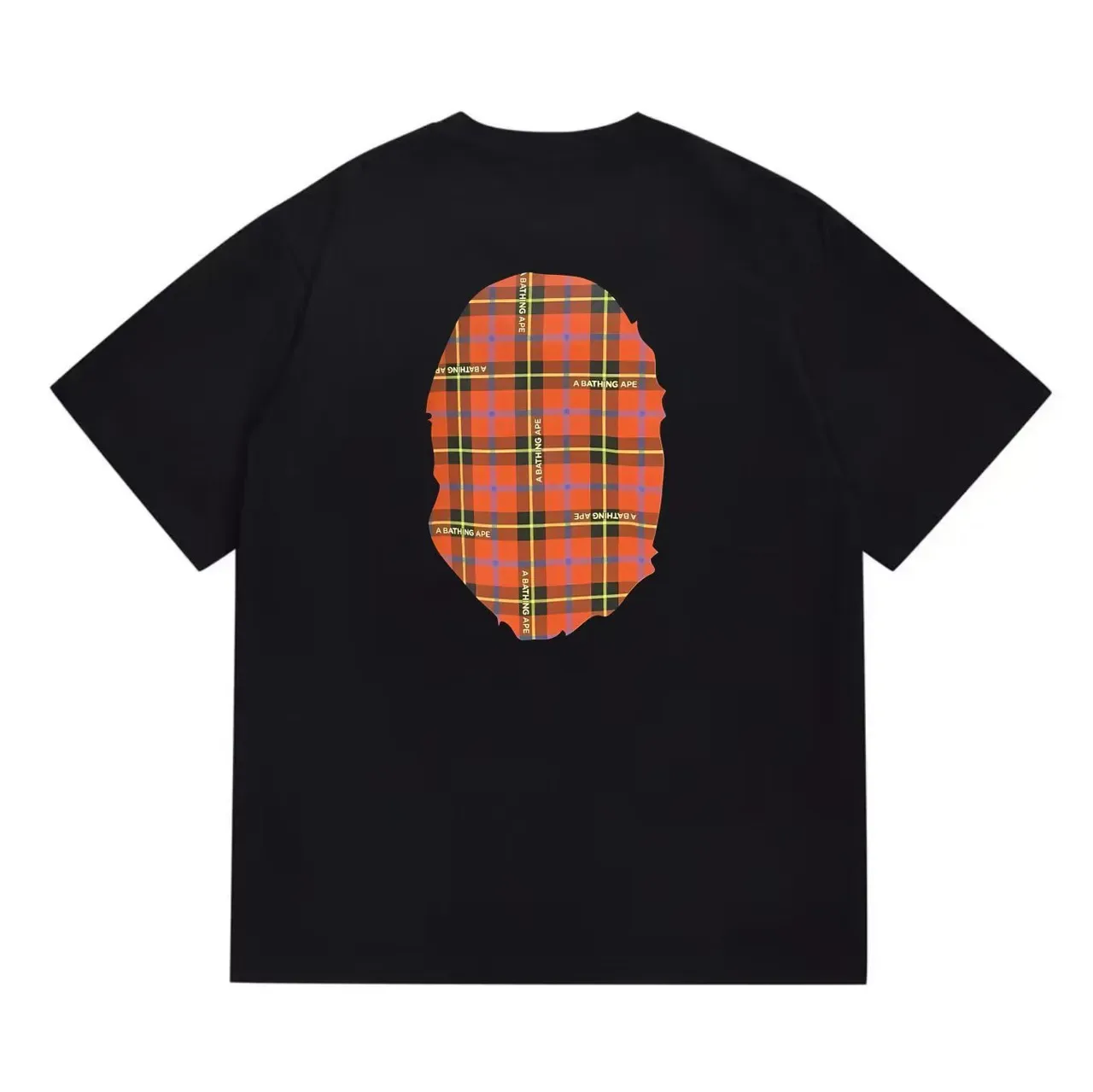 A Bathing Ape Plaid Ape Head Graphic Black T-Shirt 4