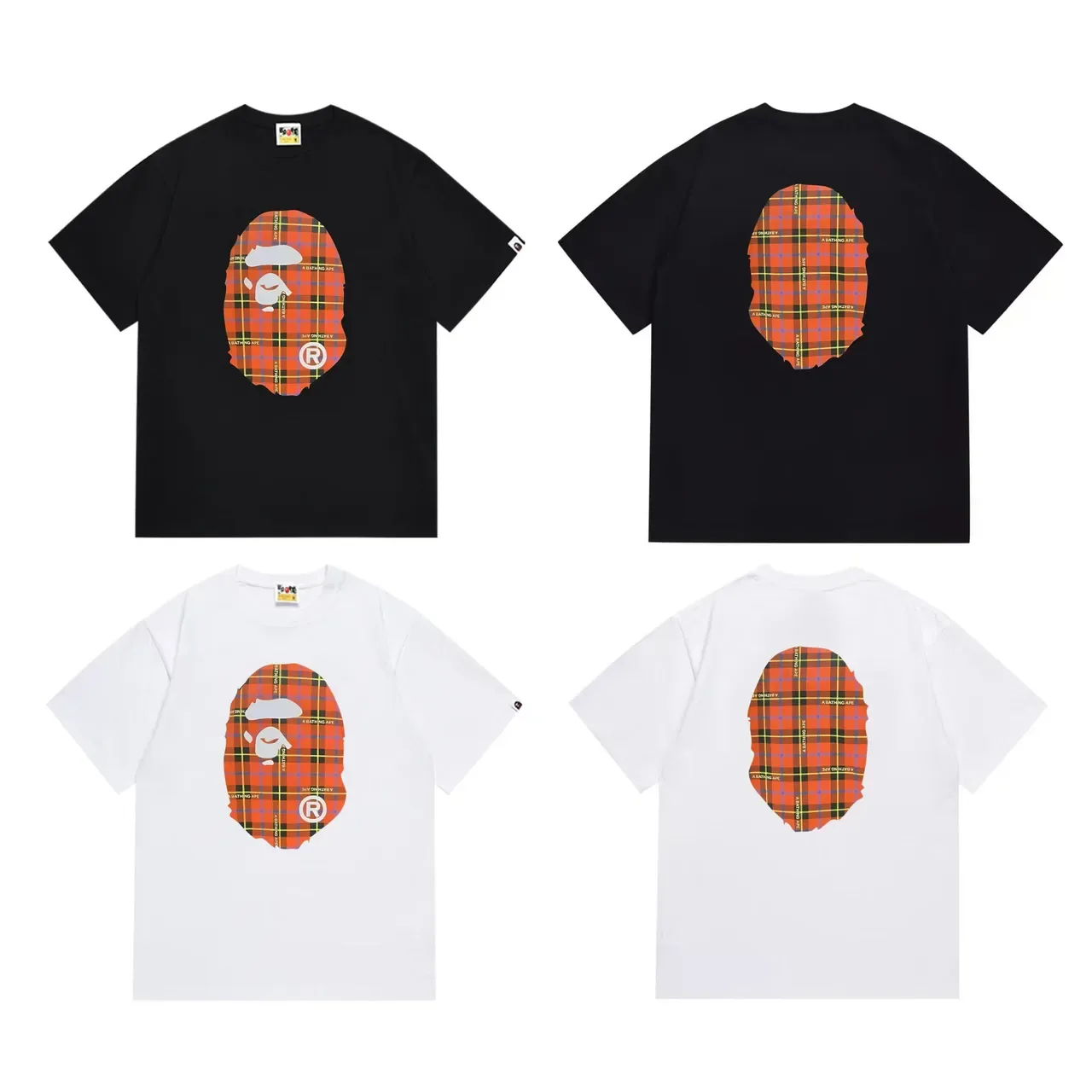 A Bathing Ape Plaid Ape Head Graphic Black T-Shirt 6