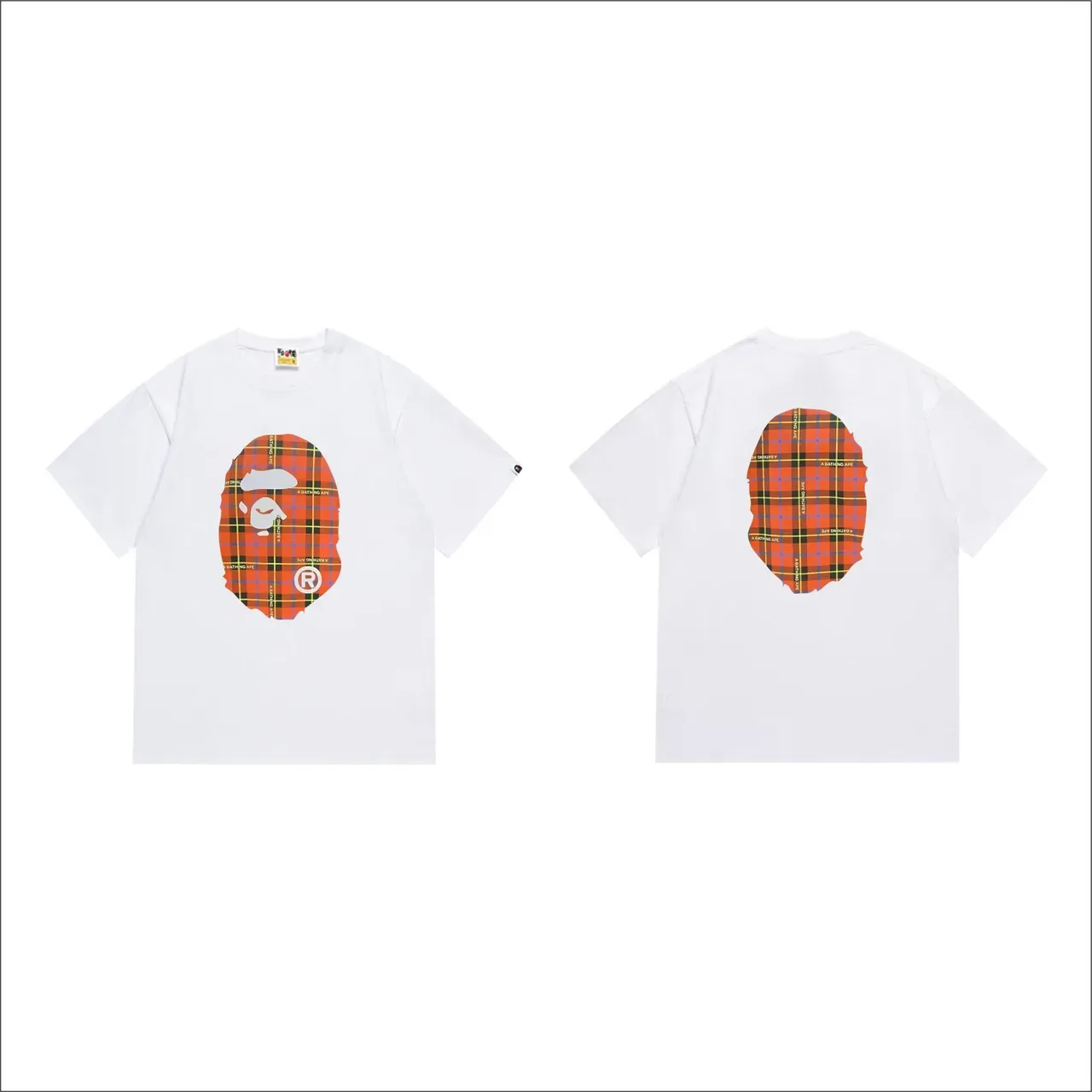 A Bathing Ape Plaid Ape Head Graphic Black T-Shirt 7