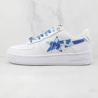 A Bathing Ape White Blue Leather Upper Camo Star Logo Lifestyle Sneakers